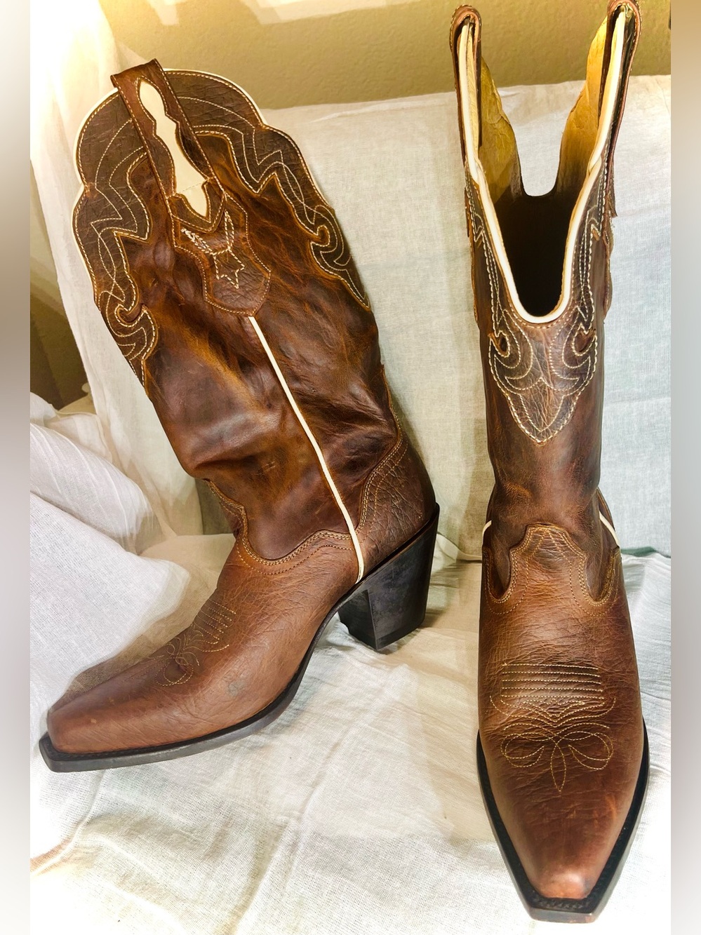 J.B. Dillon Brown Genuine Goat Leather Western Cowboy Boots Snip Toe 9.5 B
